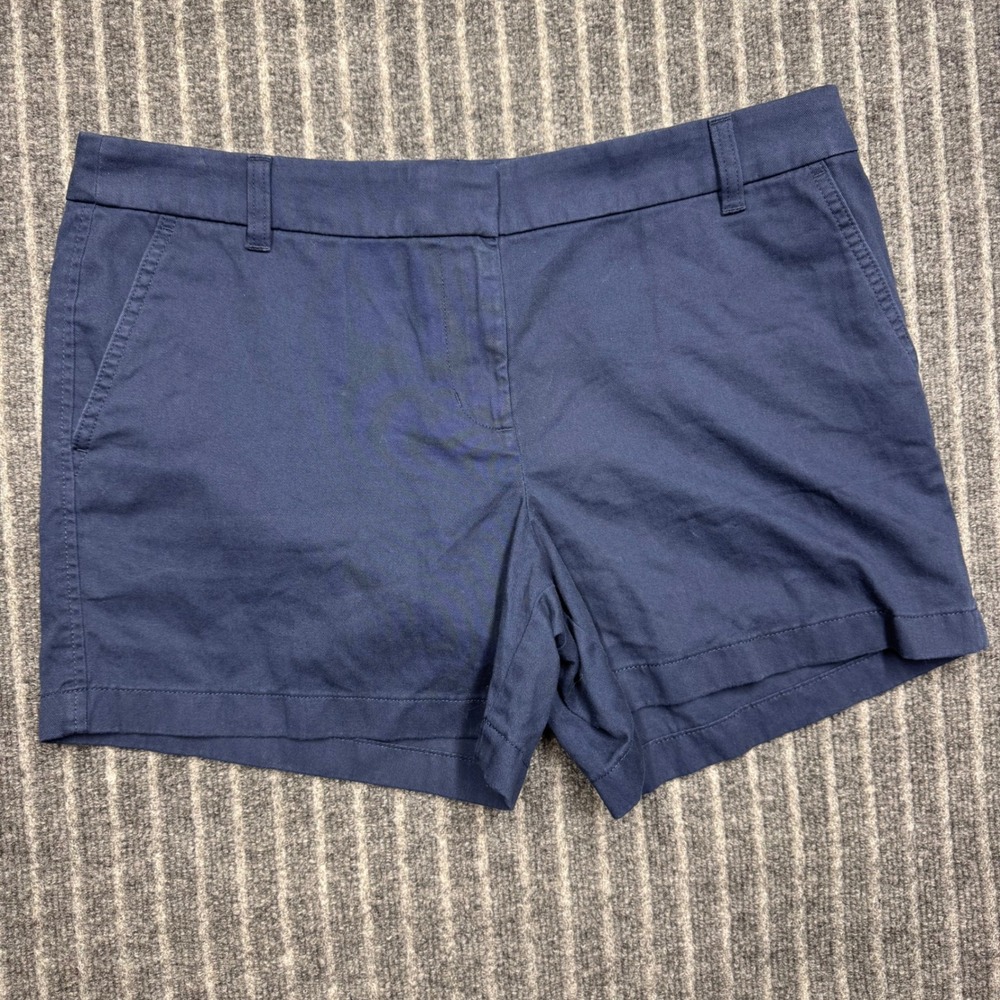J.Crew Womens Chino Shorts Size 12 Navy Blue H1453 Cotton Stretch Flat Front
